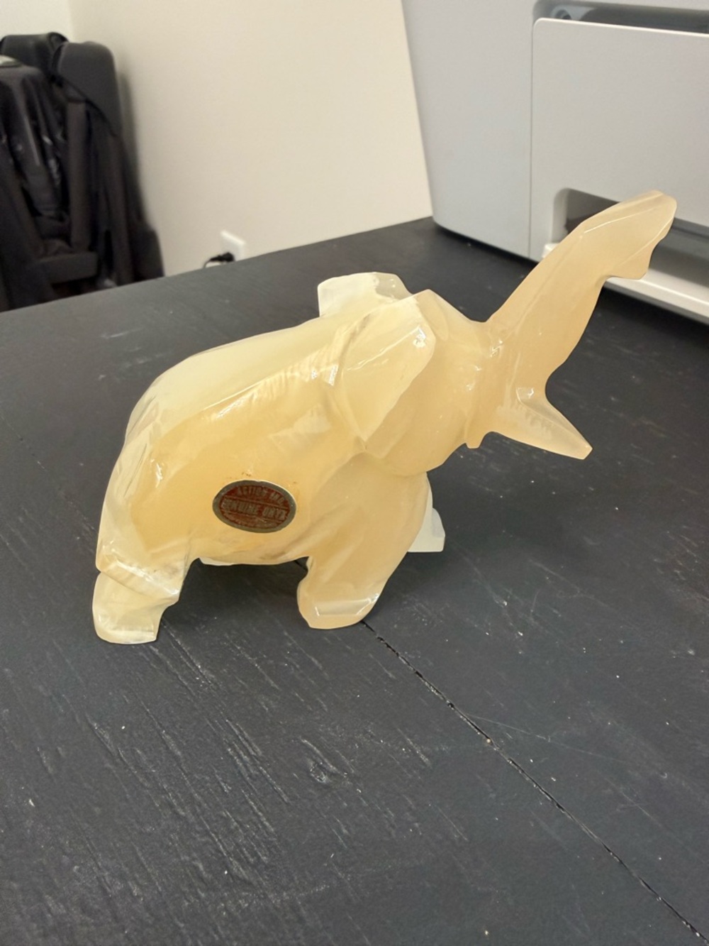 Carved Cream Onyx Elephant Figurine - Decorative Home Accent